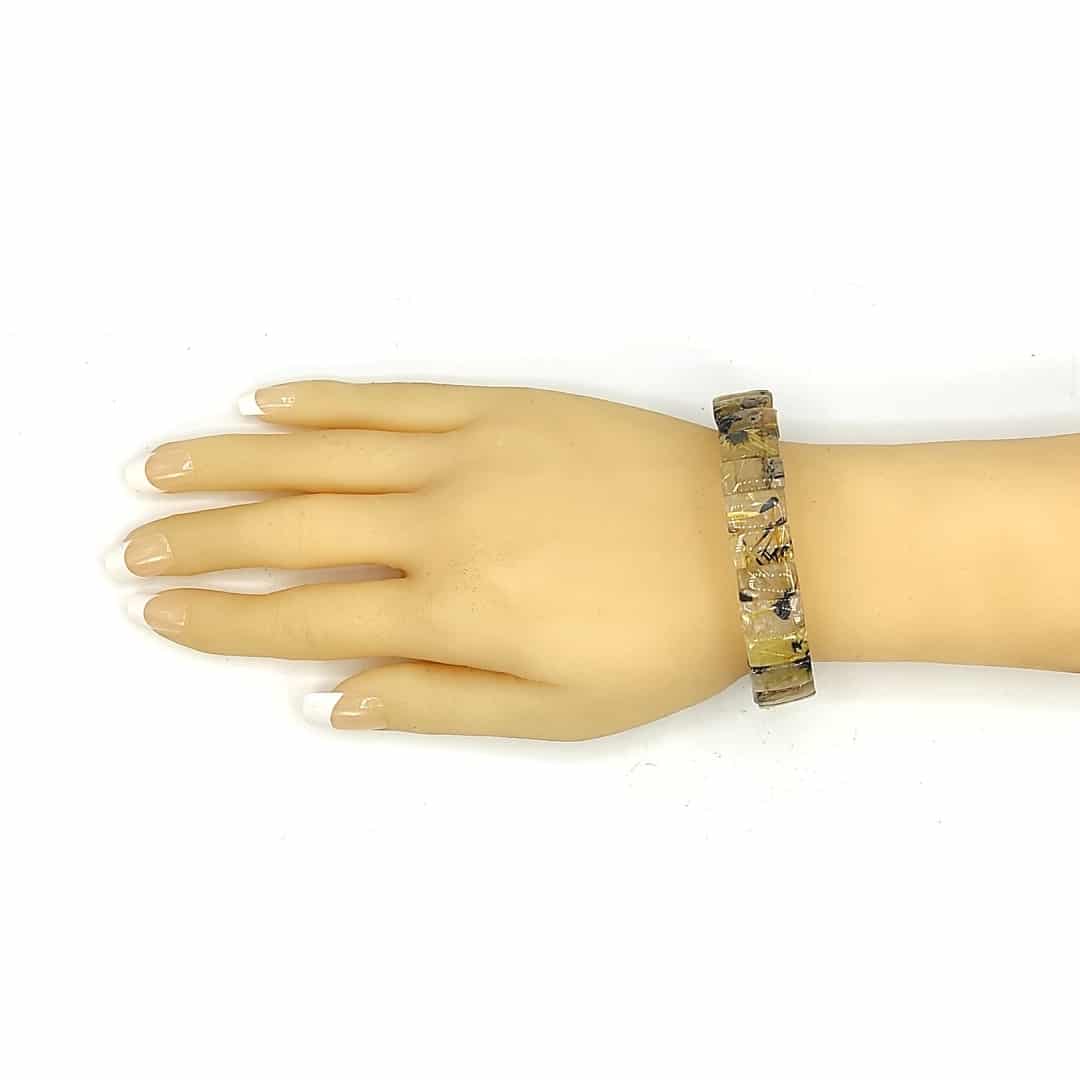golden rutile rectangle beads bracelet reiki healing crystal chakra aura