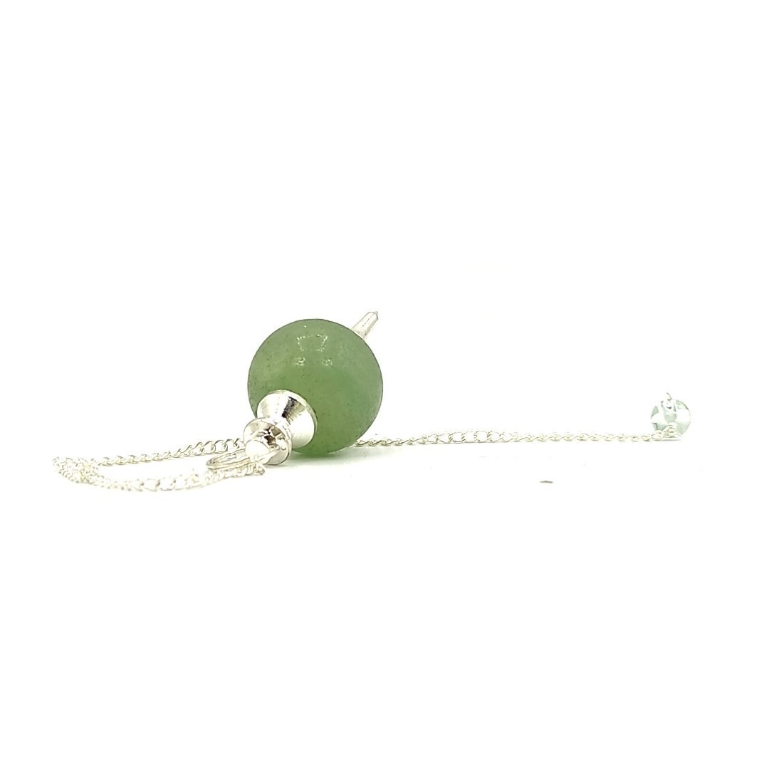 Green Aventurine Crystal Ball Chain Dowsing Pendulum for Reiki, Chakra, Healing, Meditation (4 Charts, Jute Bag) - plusvalueindia