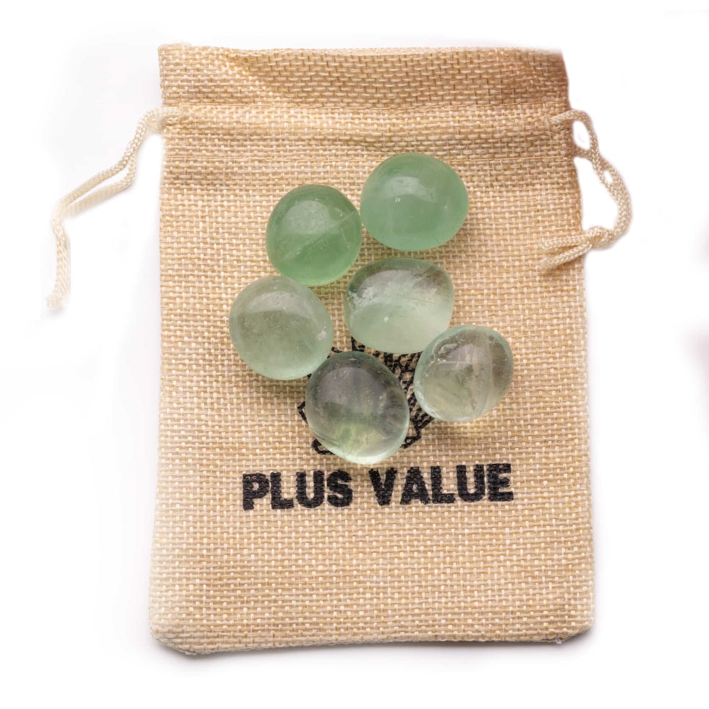 green fluorite tumble pebble stone 100gm jute bag