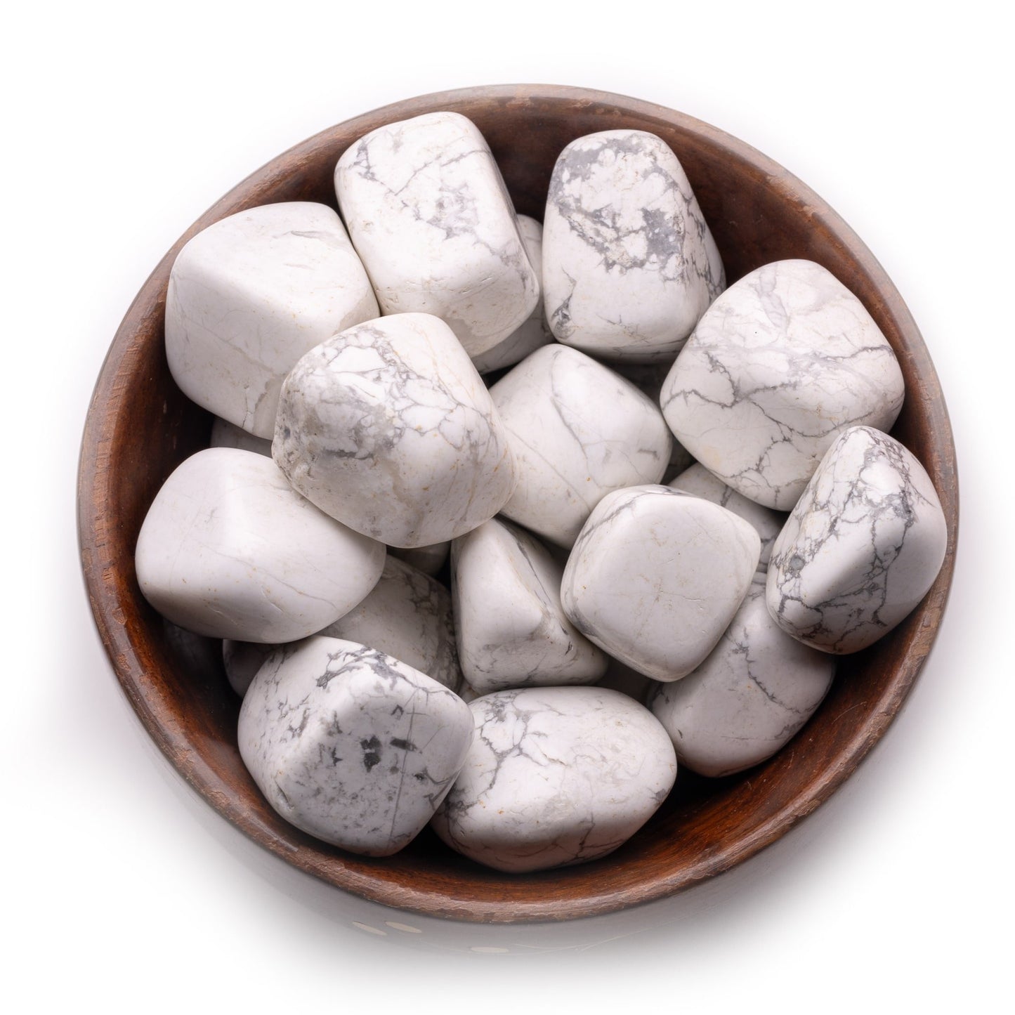 howlite tumble pebble stone 300gm wooden bowl