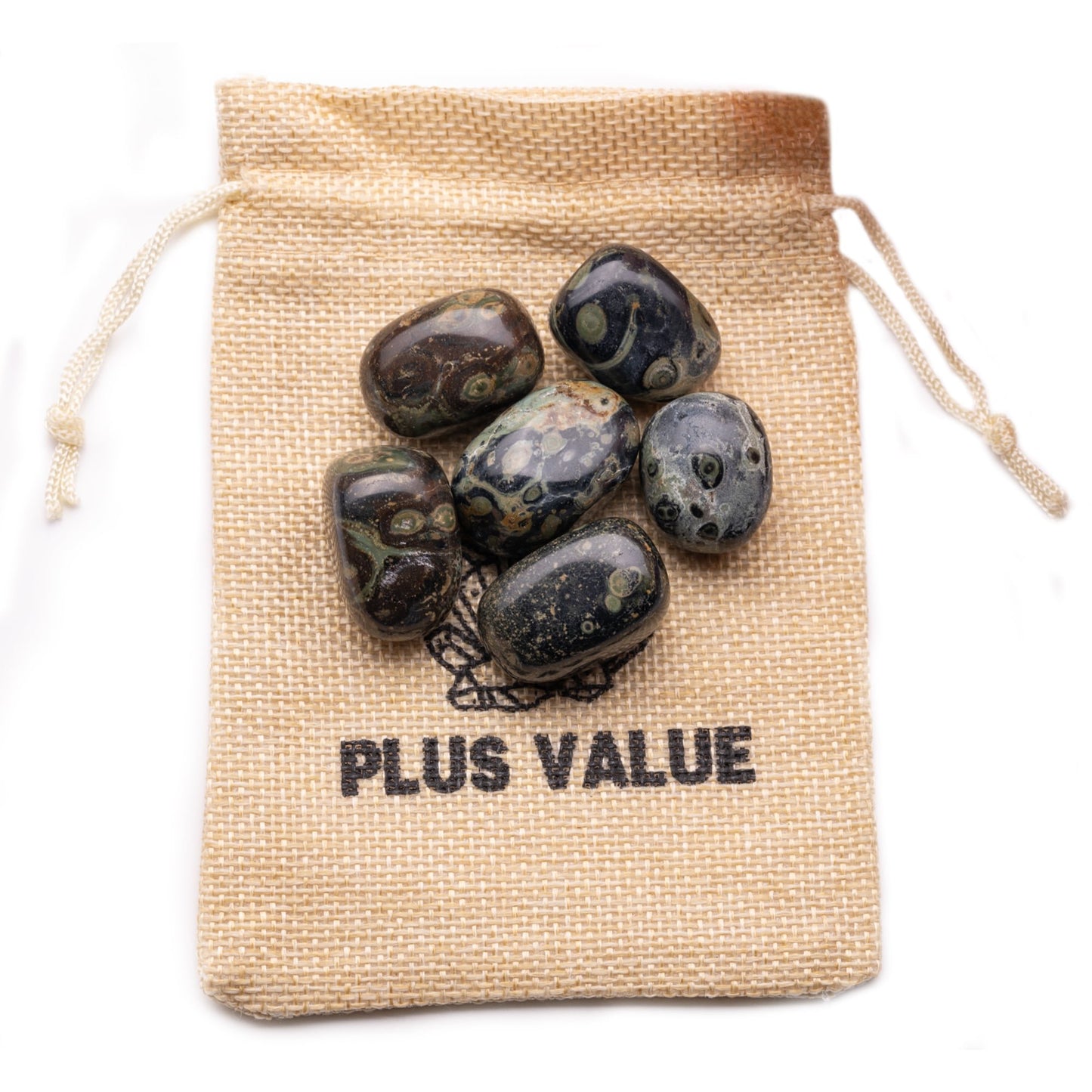 kambaba jasper tumble pebble stone 100gm jute bag