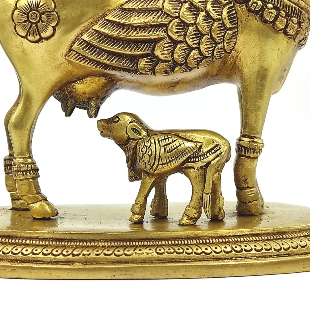 kamdhenu cow with calf brass statue idol vastu