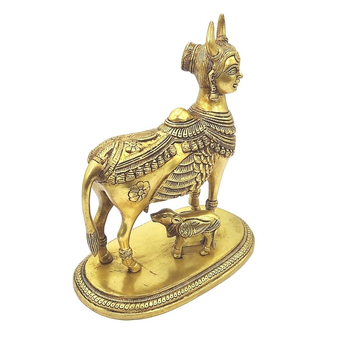 Premium Brass Celestial Kamdhenu Cow 9 x 7.5" Vastu Product Home - plusvalueindia
