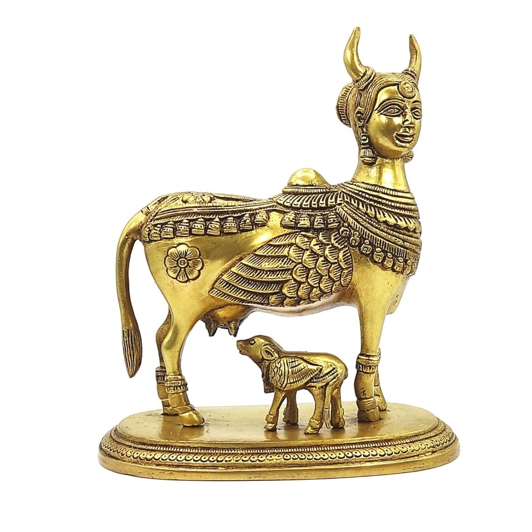 kamdhenu cow with calf vastu brass statue idol