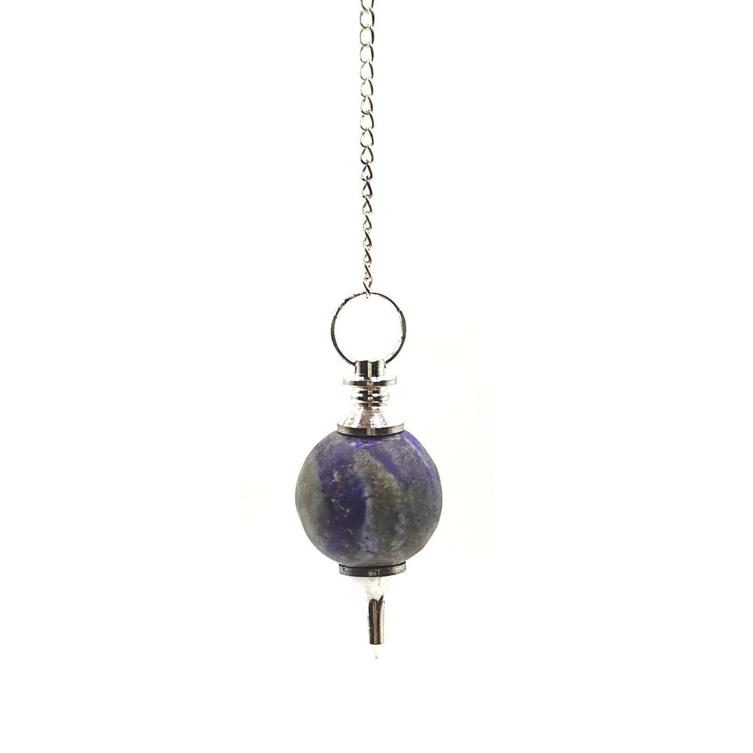 Lapis Lazuli Stone Crystal Ball Chain Dowsing Pendulum for Reiki, Chakra, Healing, Meditation (4 Charts, Jute Bag) - plusvalueindia