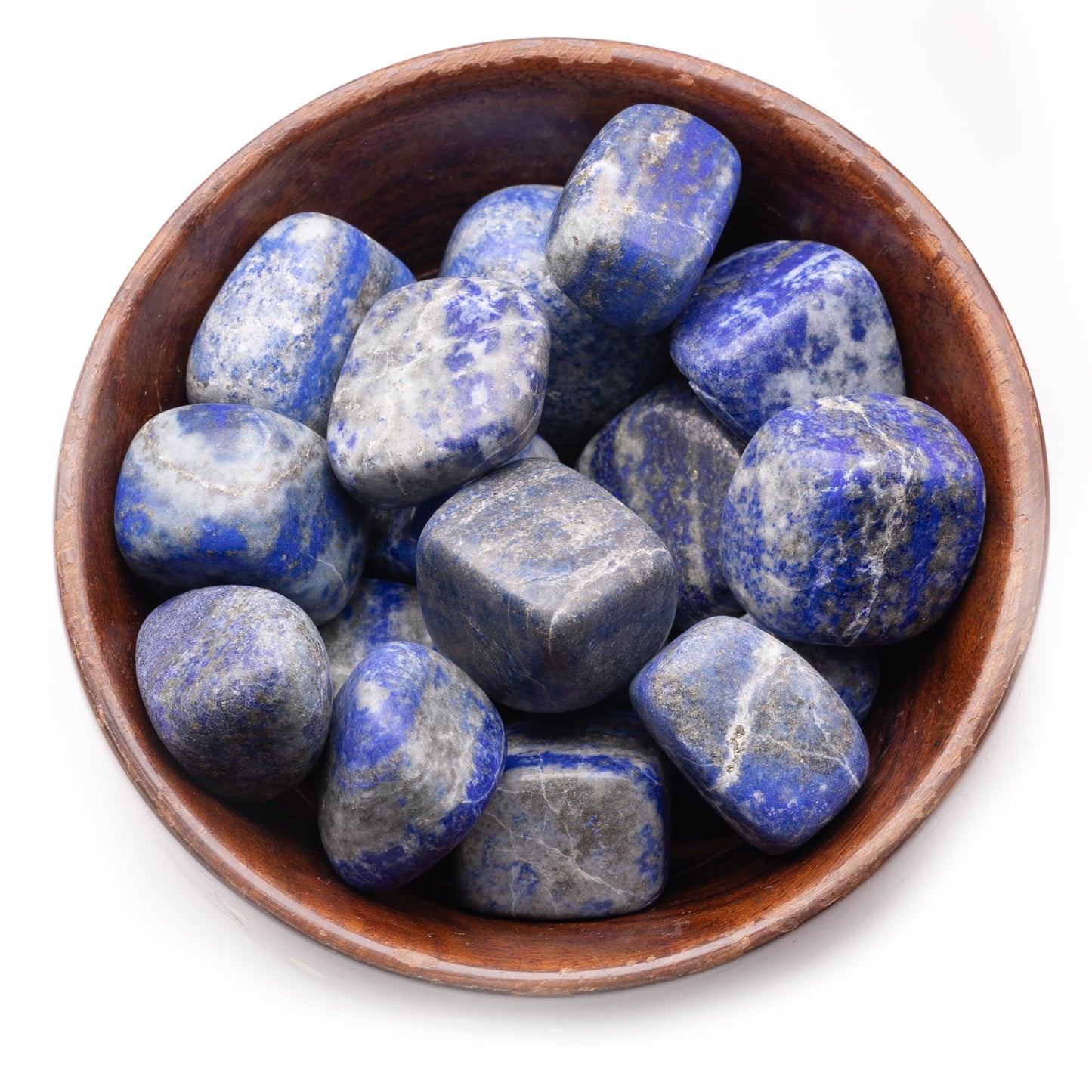 lapis lazuli tumble pebble stone 300gm wooden bowl