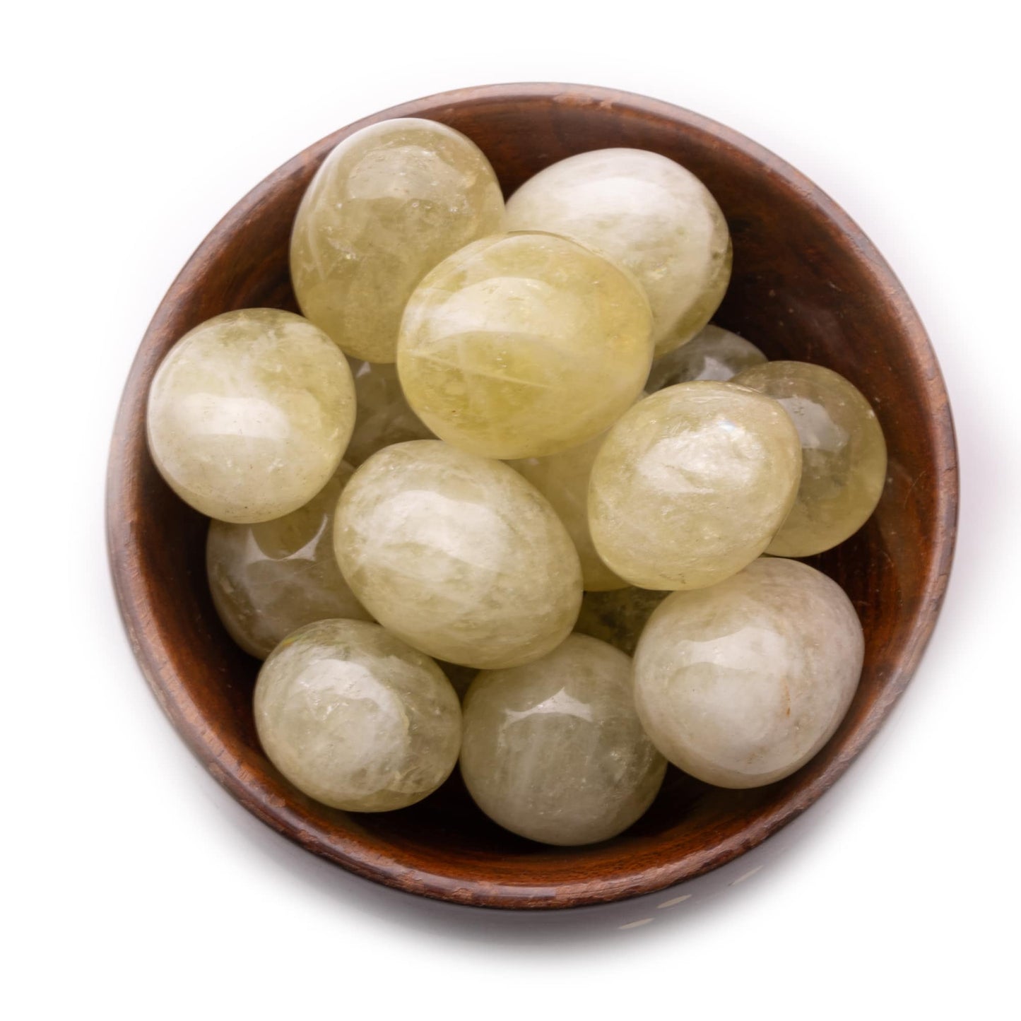 lemon quartz tumble pebble stone 300gm wooden bowl