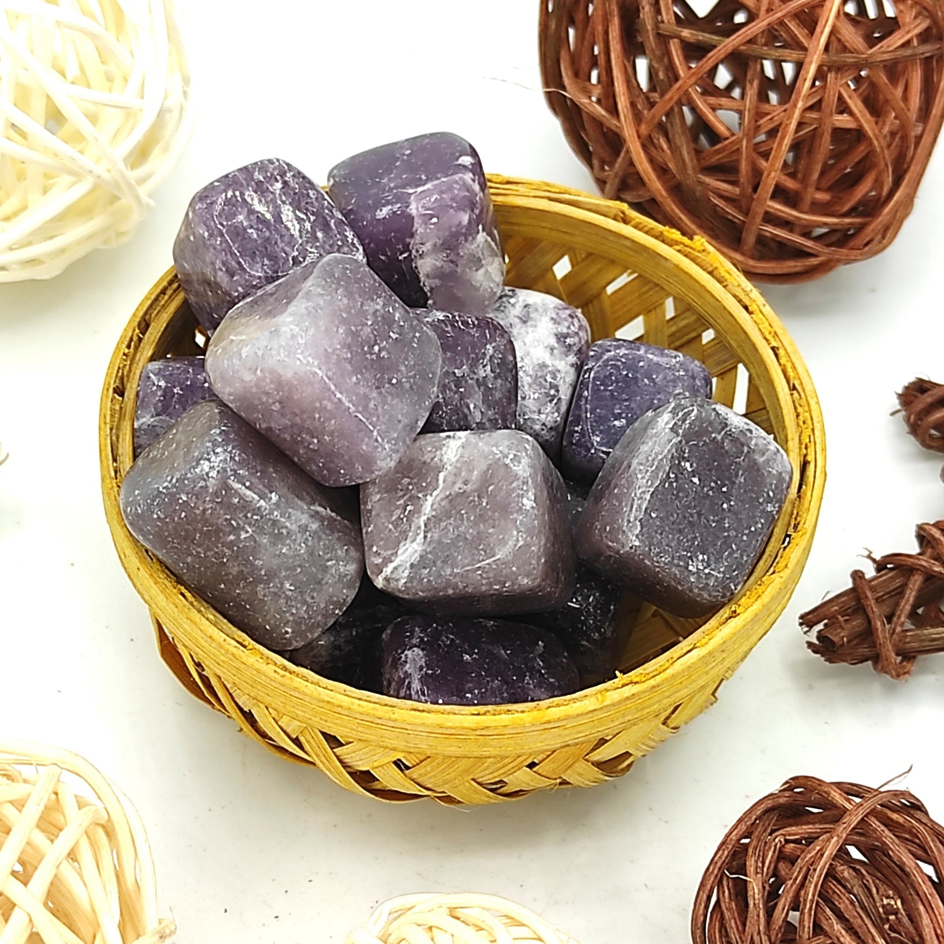 lepidolite tumble pebble stone 200grams basket