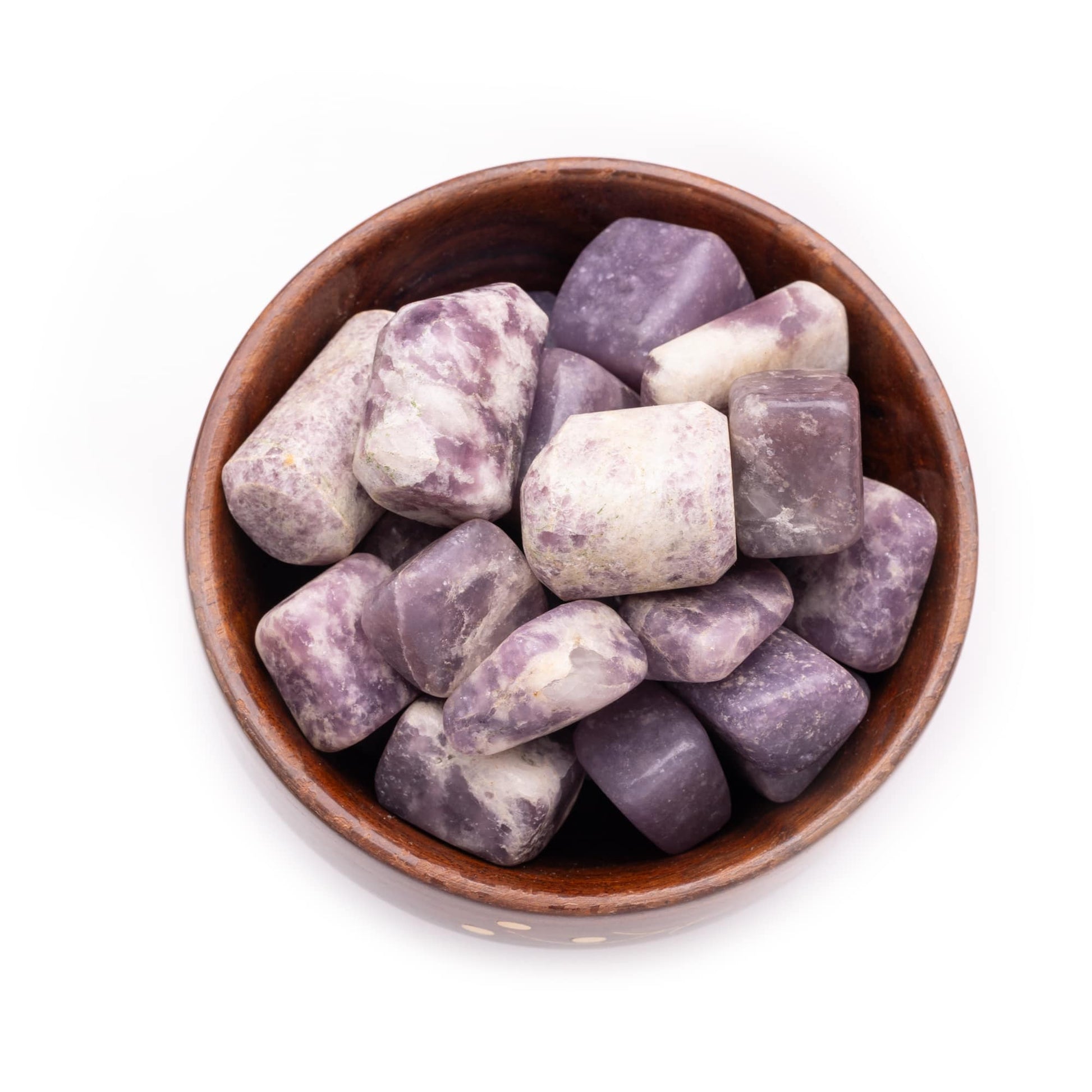 lepidolite tumble pebble stone 300gm wooden bowl