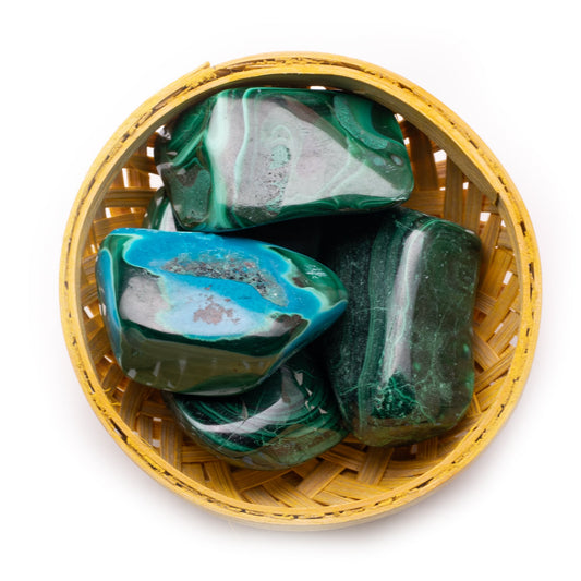 malachite tumble pebble stone 200gm basket