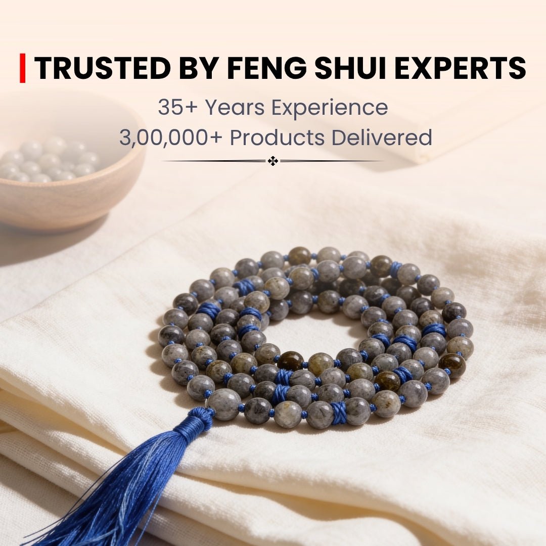 Natural Labradorite Necklace Japa Mala 108 + 1 Bead (Knotted) - plusvalueindia