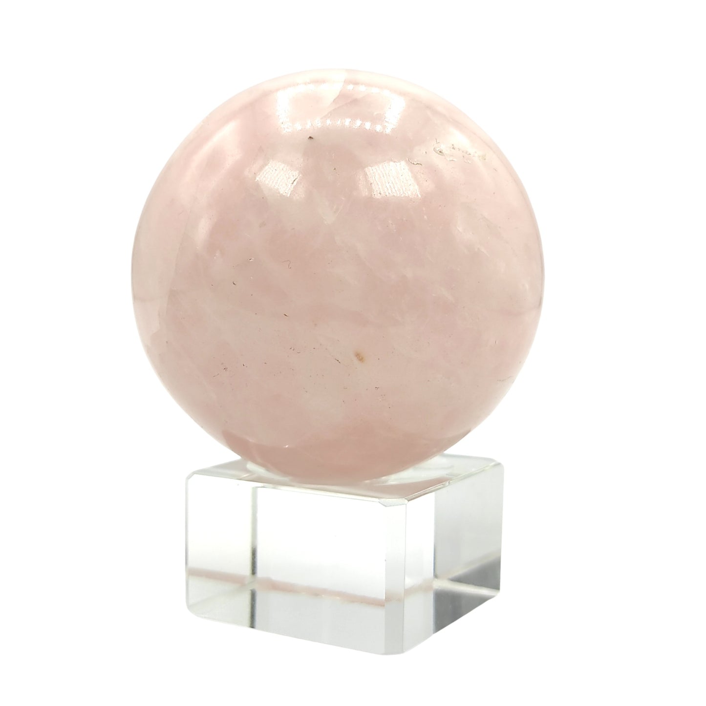 natural pink rose quartz ball with crystal stand
