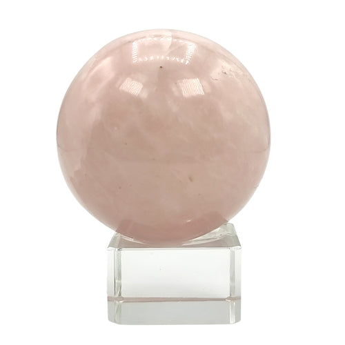 pink rose quartz ball with crystal stand