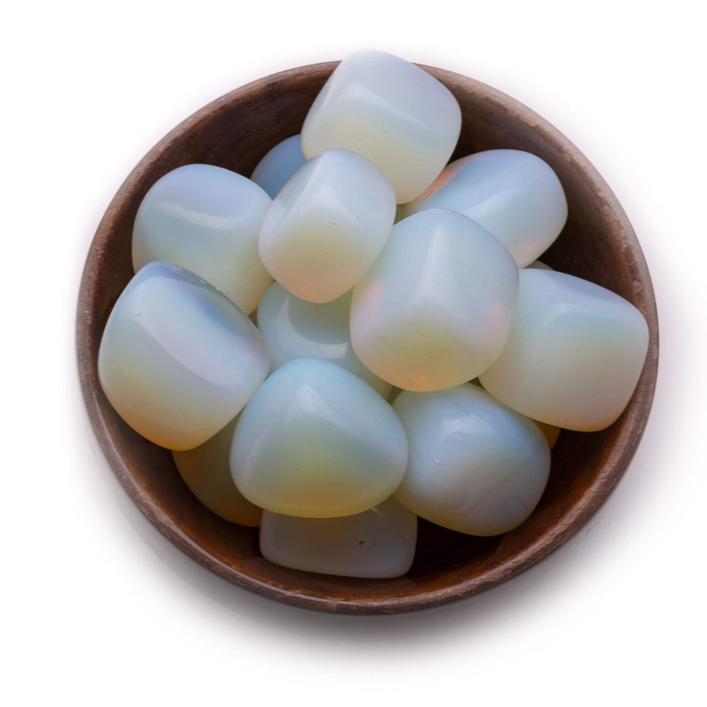opalite tumble pebble stone 300gm wooden bowl