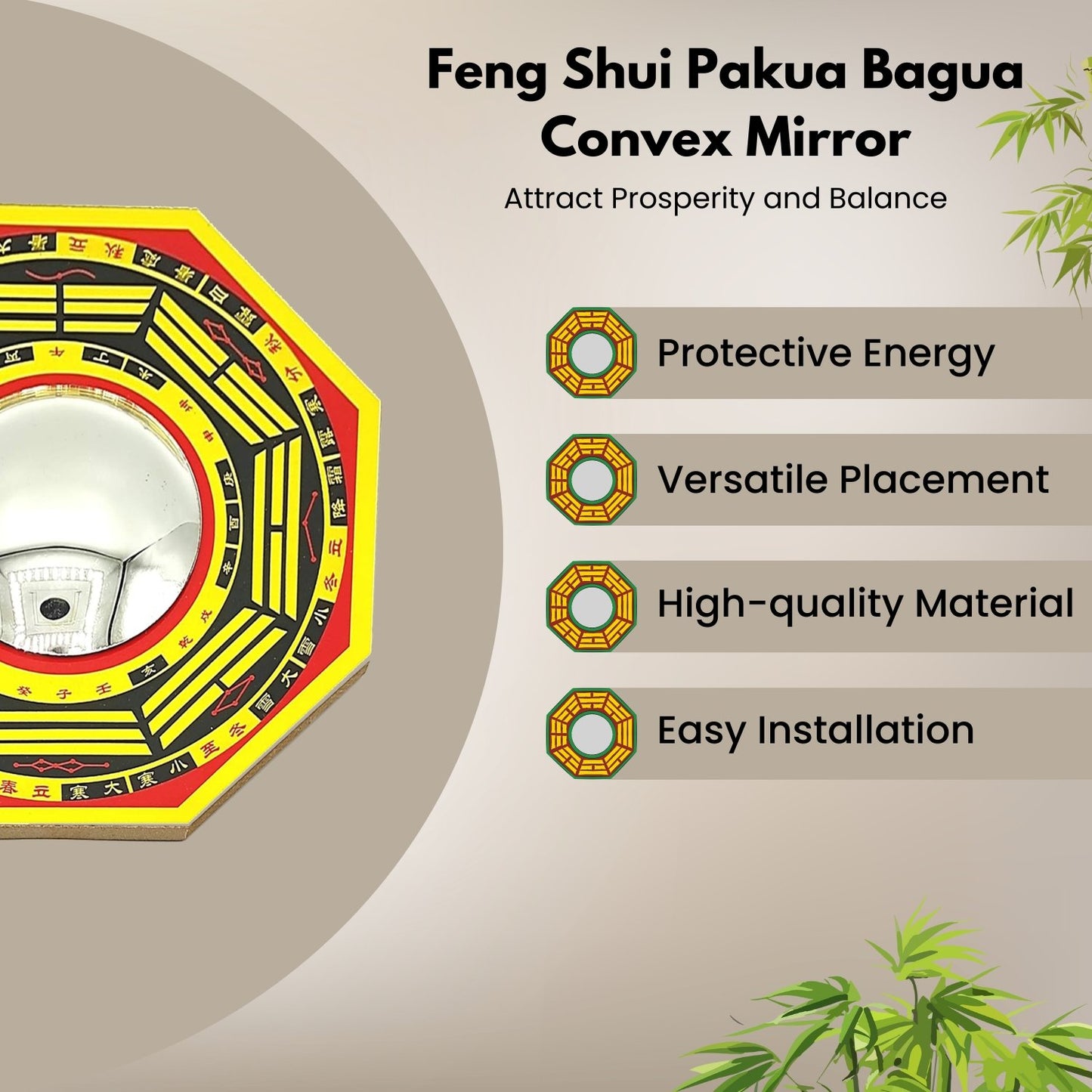 Vastu Feng Shui Bagua Pakua Convex Mirror Deflect Negative Energy & Protection for Home & Office Main Door & Entrance - plusvalueindia