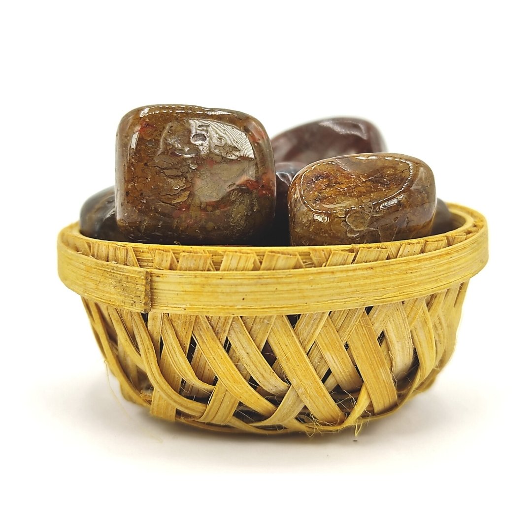 petrified wood tumble pebble stone healing reiki basket