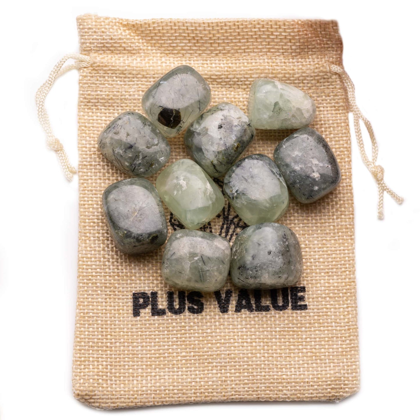 prehnite tumble pebble stone 100gm jute bag