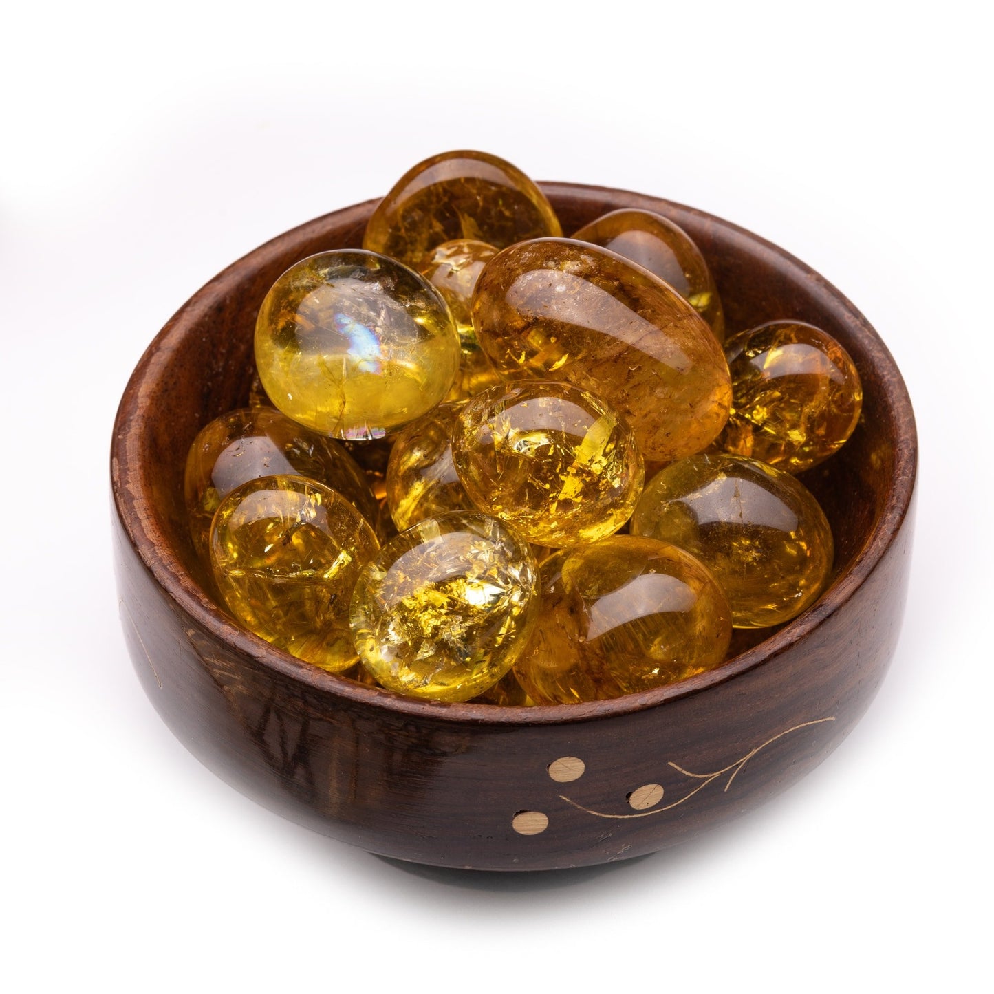 premium citrine pebble tumble stone 300gm wooden bowl