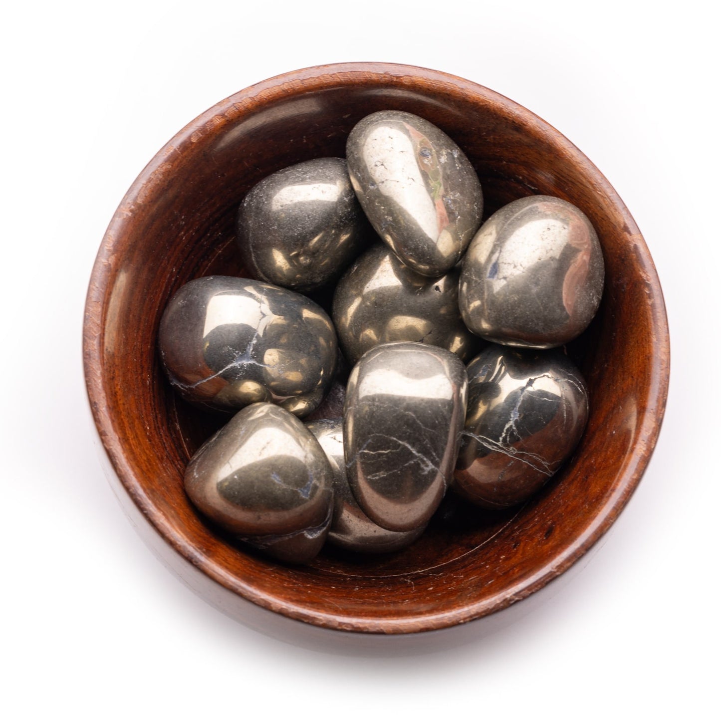 premium pyrite tumble pebble stone 300gm wooden bowl