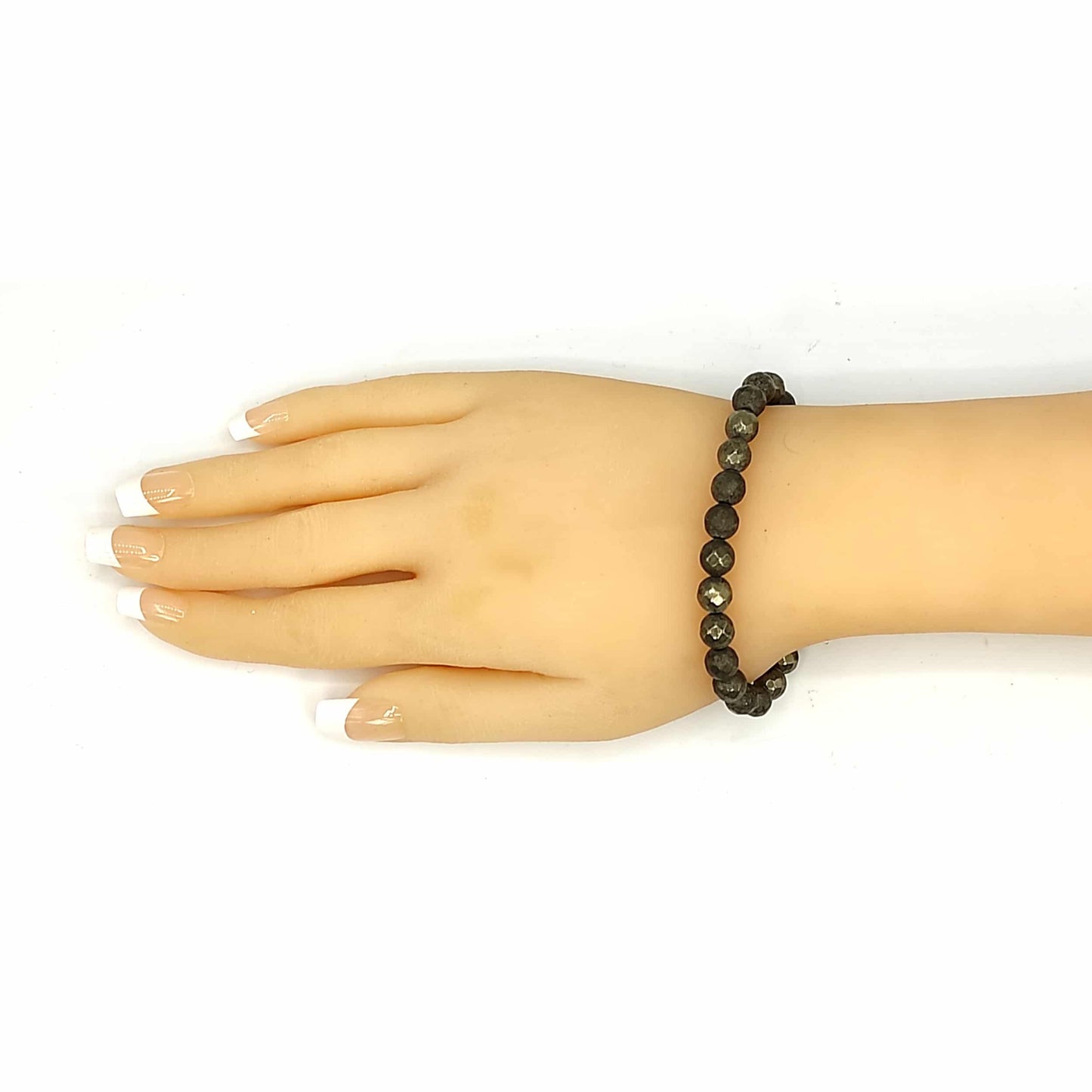 pyrite faceted stone 8mm bracelet reiki healing