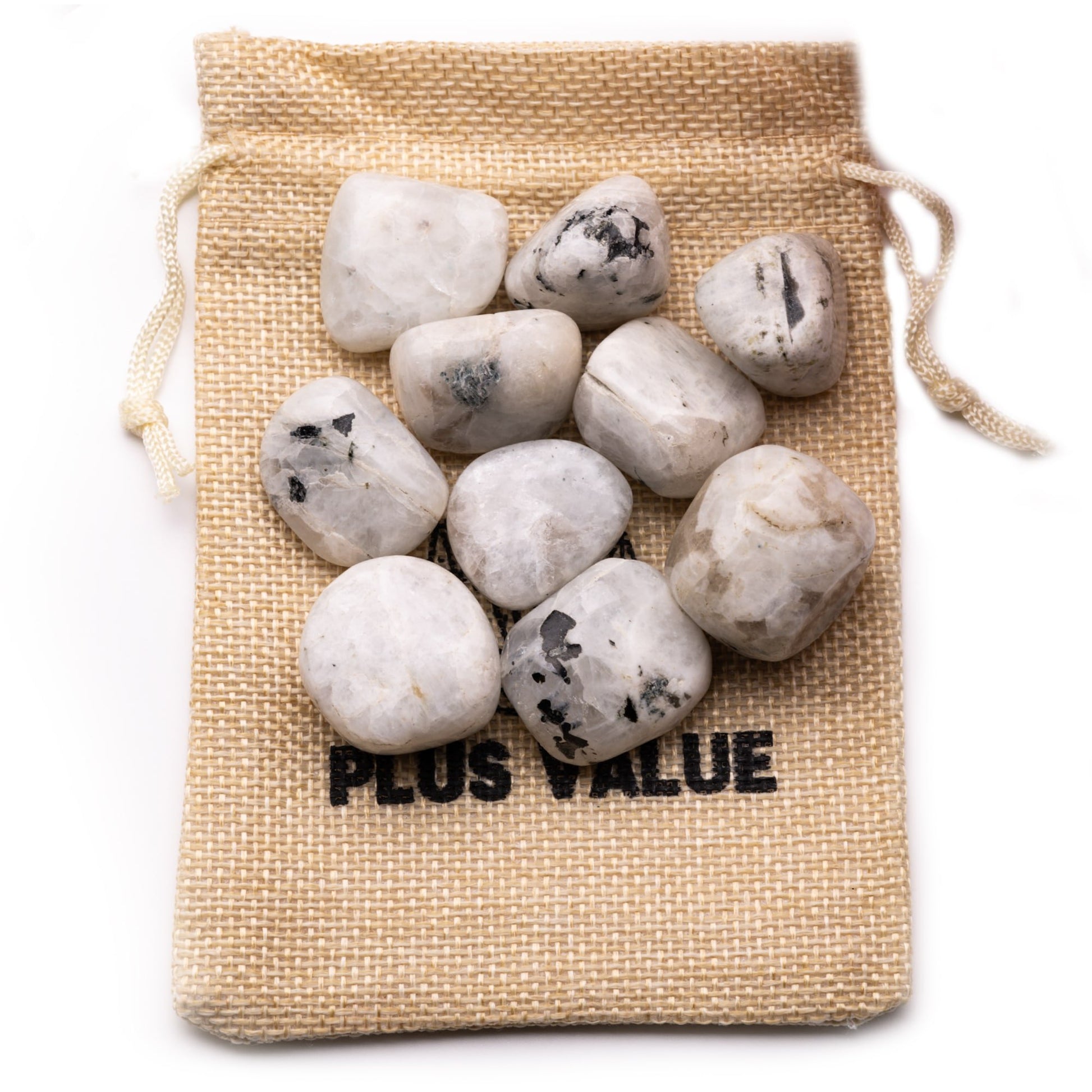 rainbow moonstone tumble pebble stone 100gm jute bag