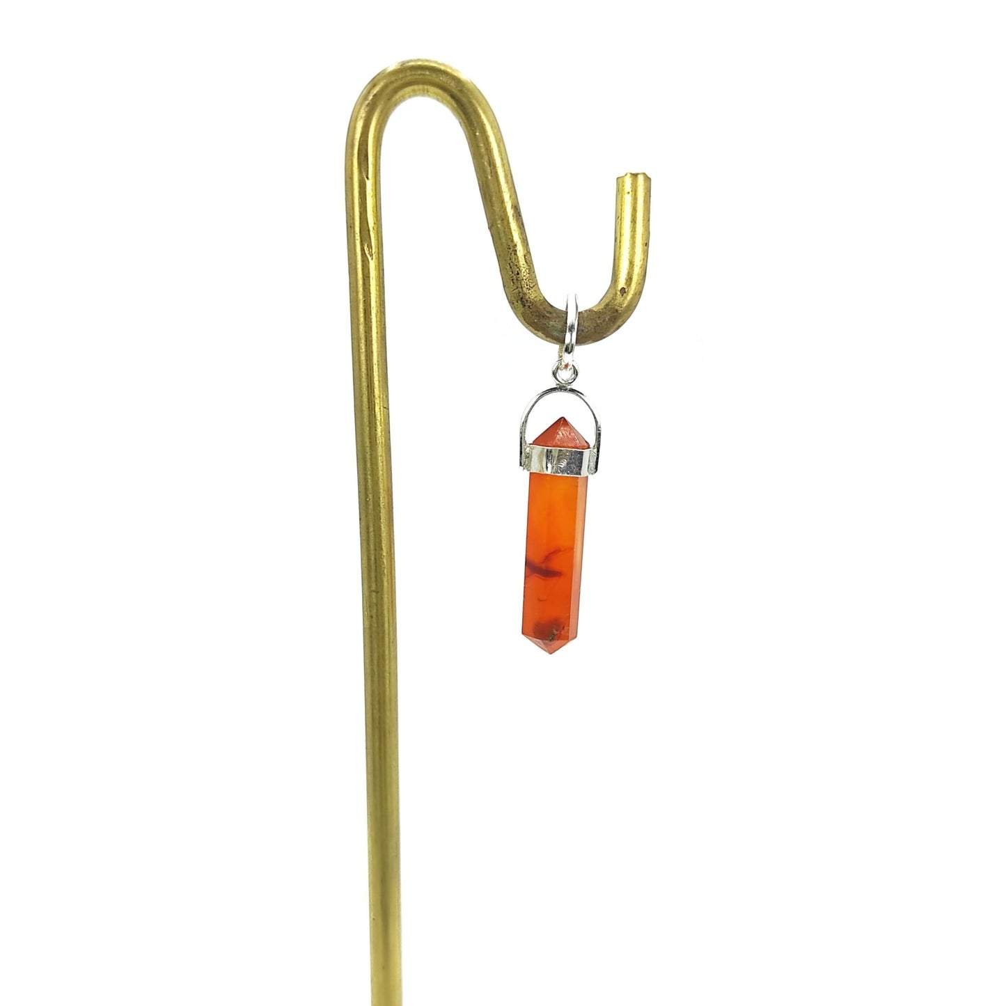 Carnelian Pendant Power Stone Silver Cap Pencil Shape for Reiki Crystal Chakra - plusvalueindia