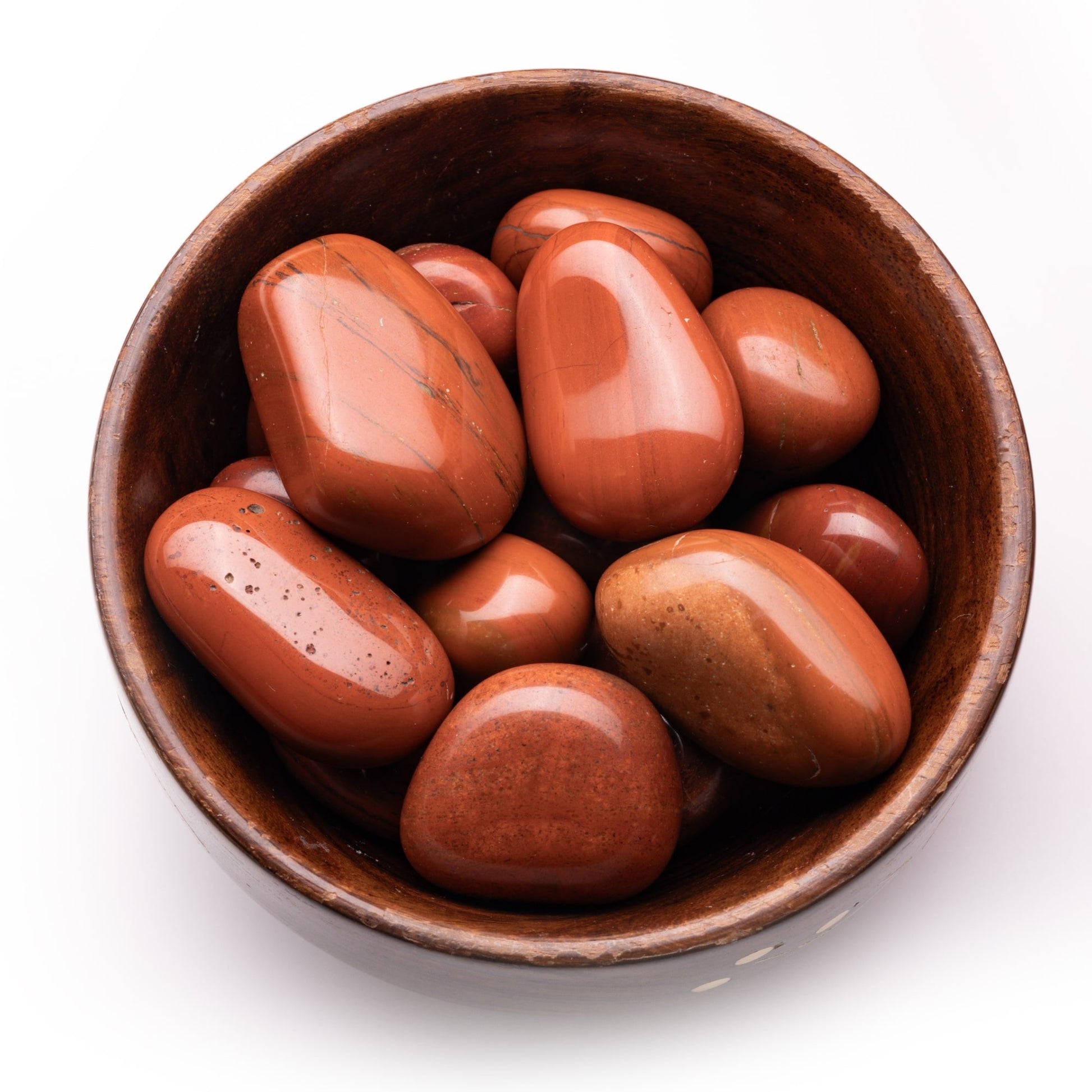 red jasper tumble pebble stone 300gm wooden bowl