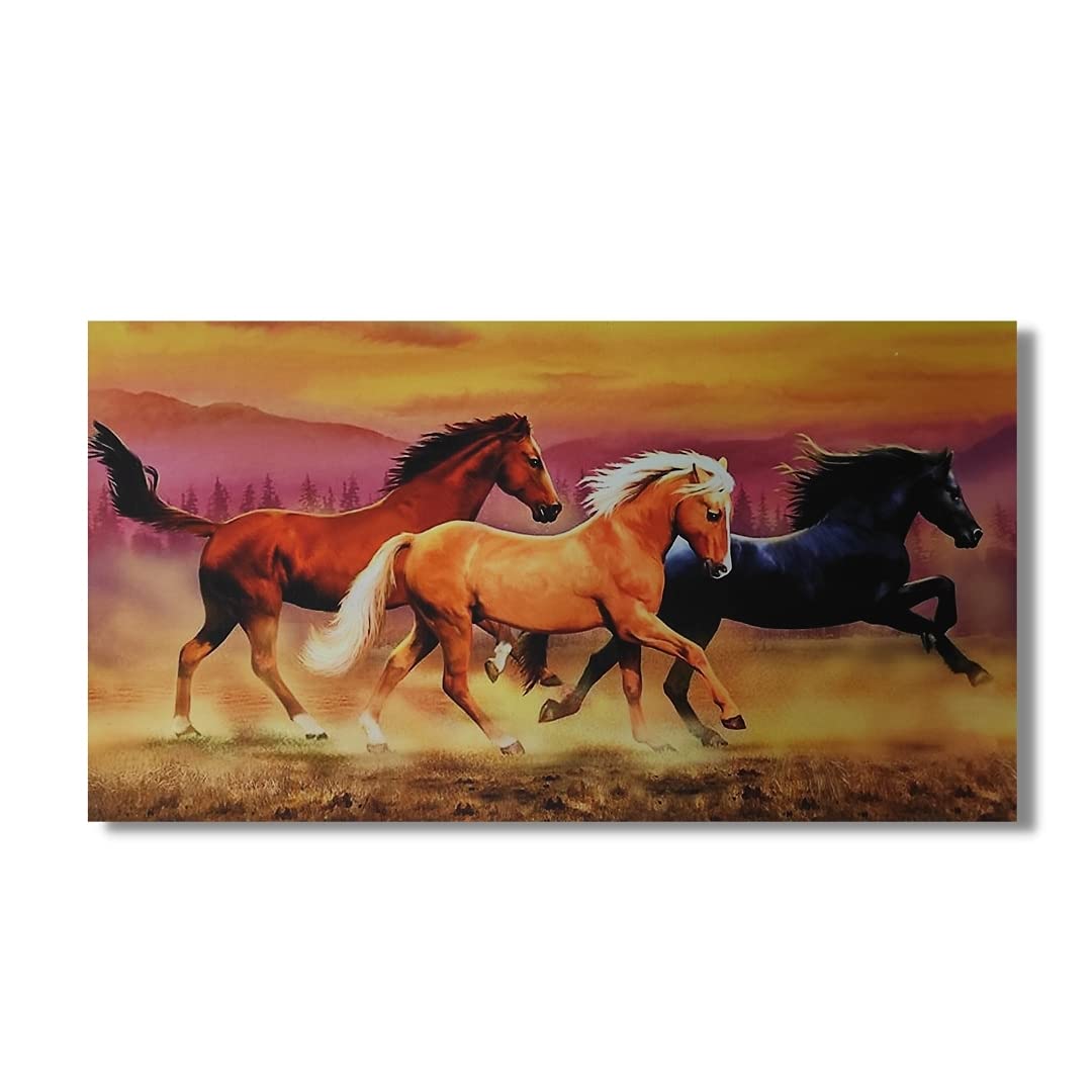 red running three horse canvas print painting
