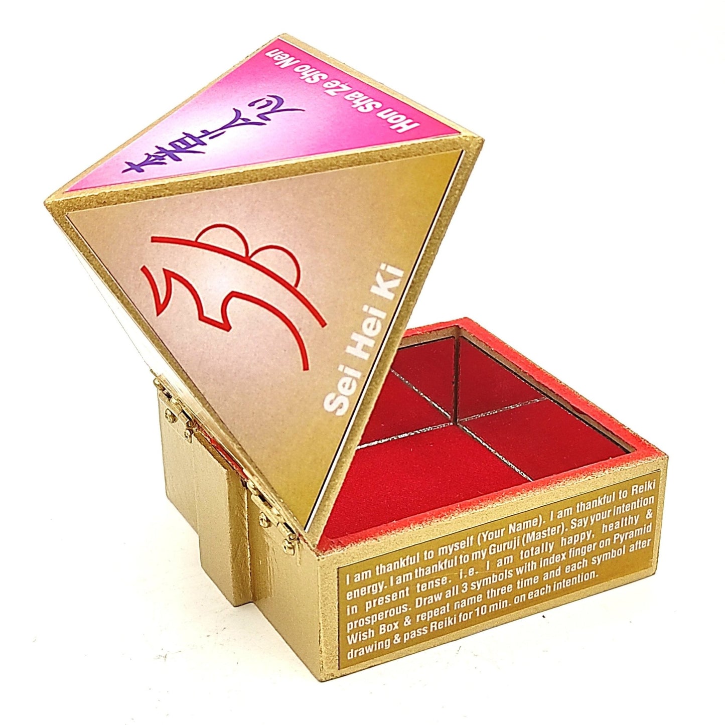 Reiki Symbol Wooden Wish Box Cash Box Pyramid - plusvalueindia