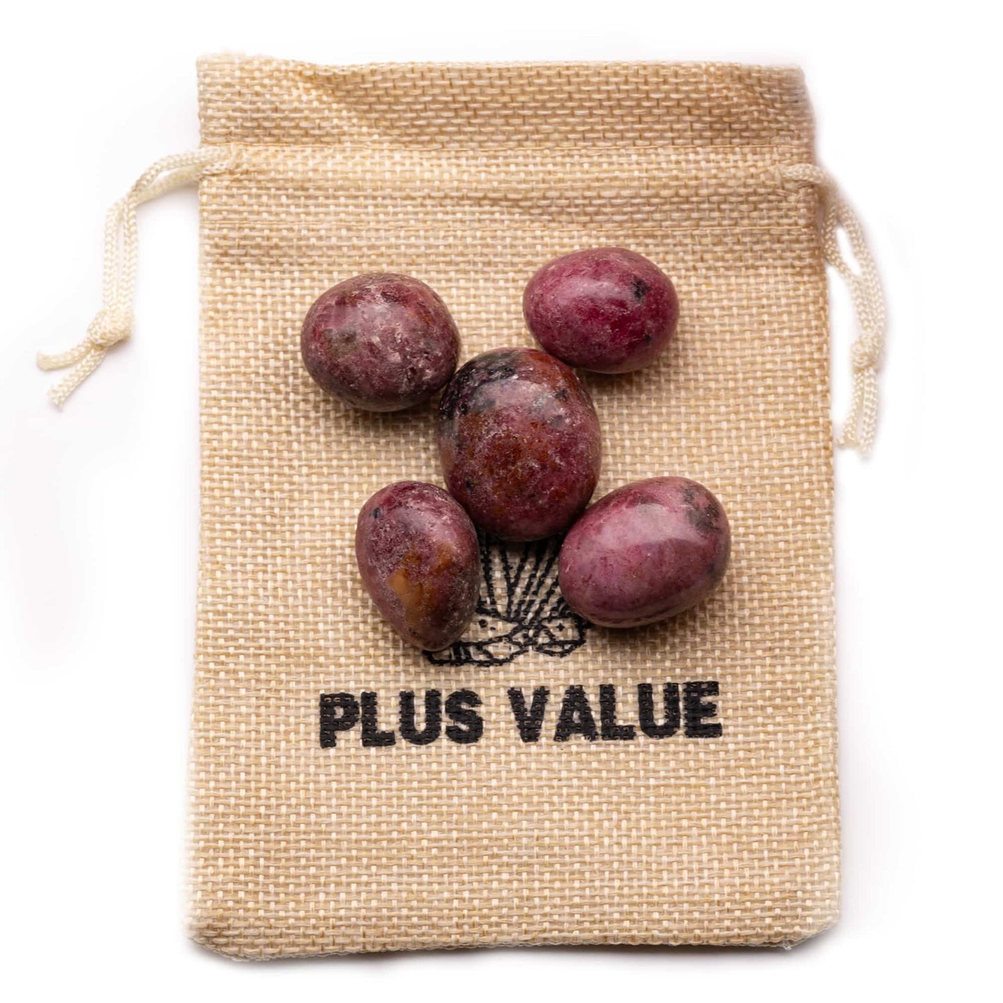 rhodochrosite tumble pebble stone 100gm jute bag