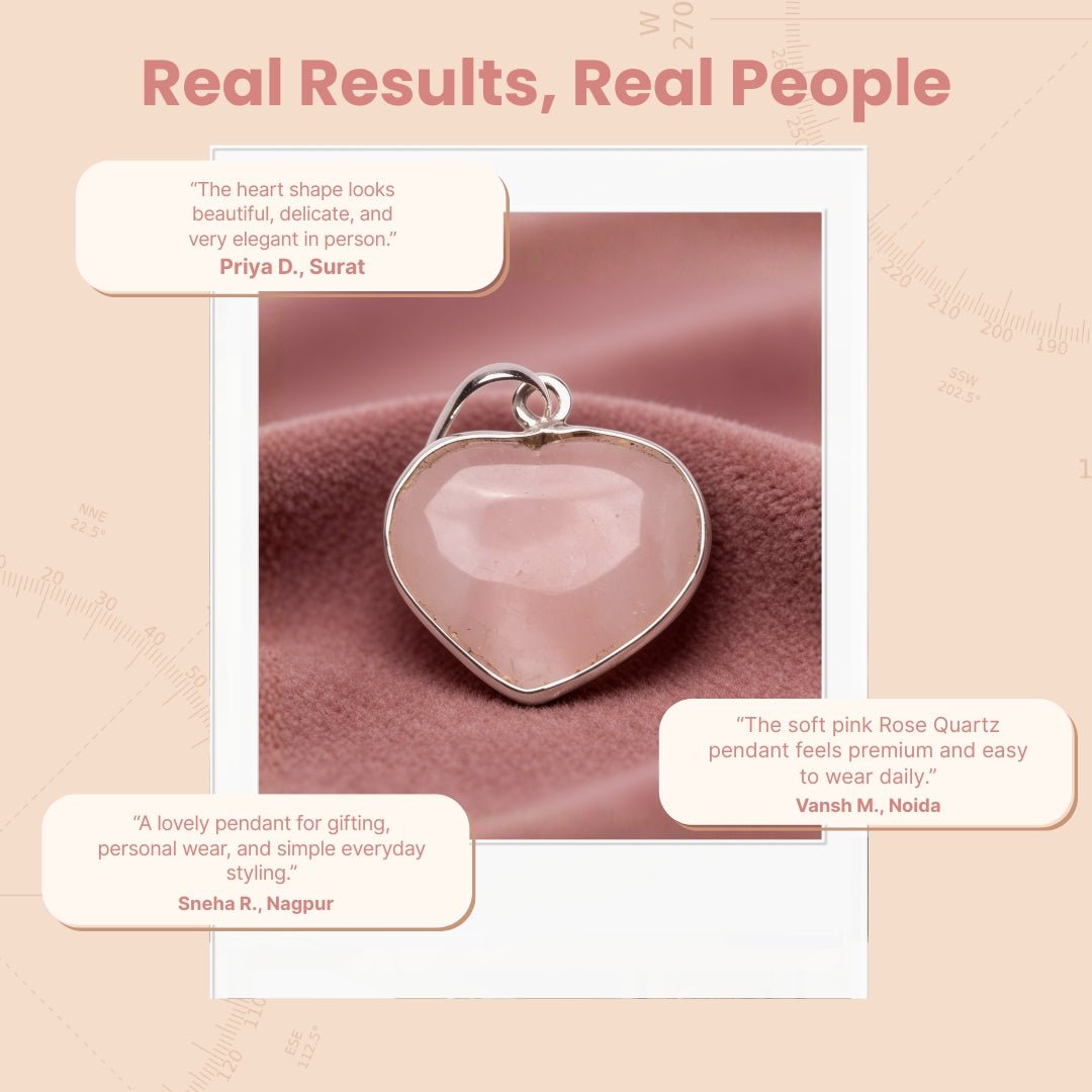 rose quartz heart pendant presented as a meaningful jewellery gift