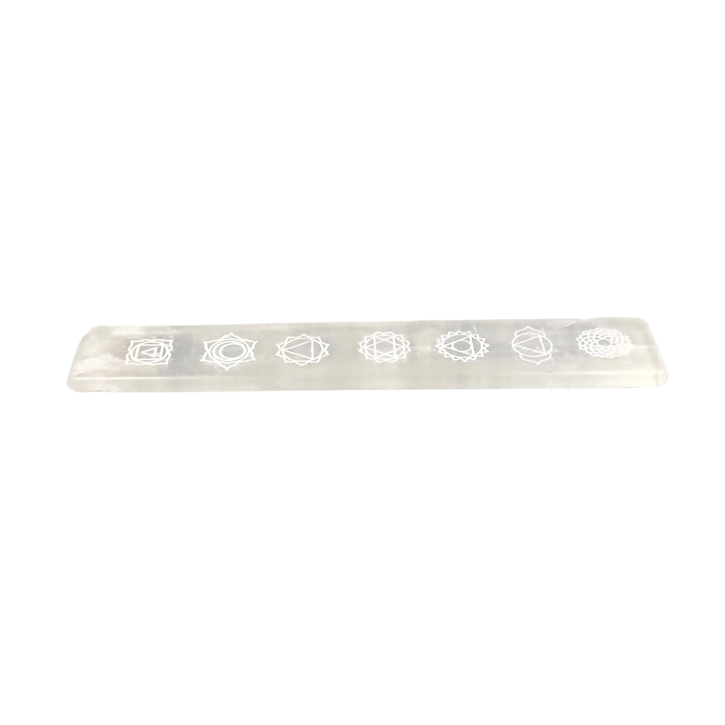 selenite reiki symbol seven chakra plate