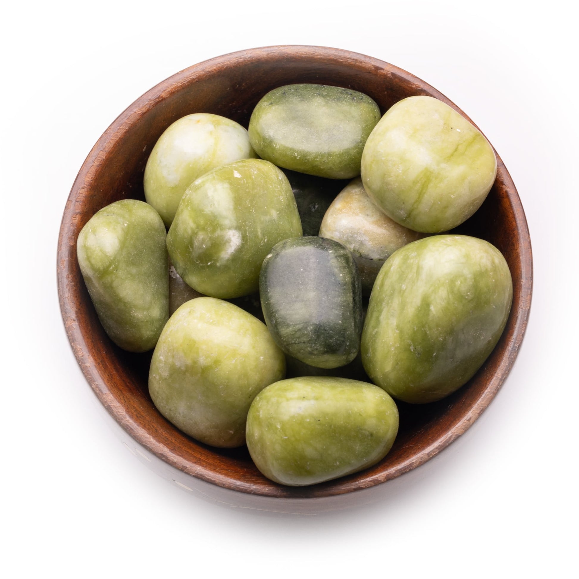 serpentine tumble pebble stone 300gm wooden bowl