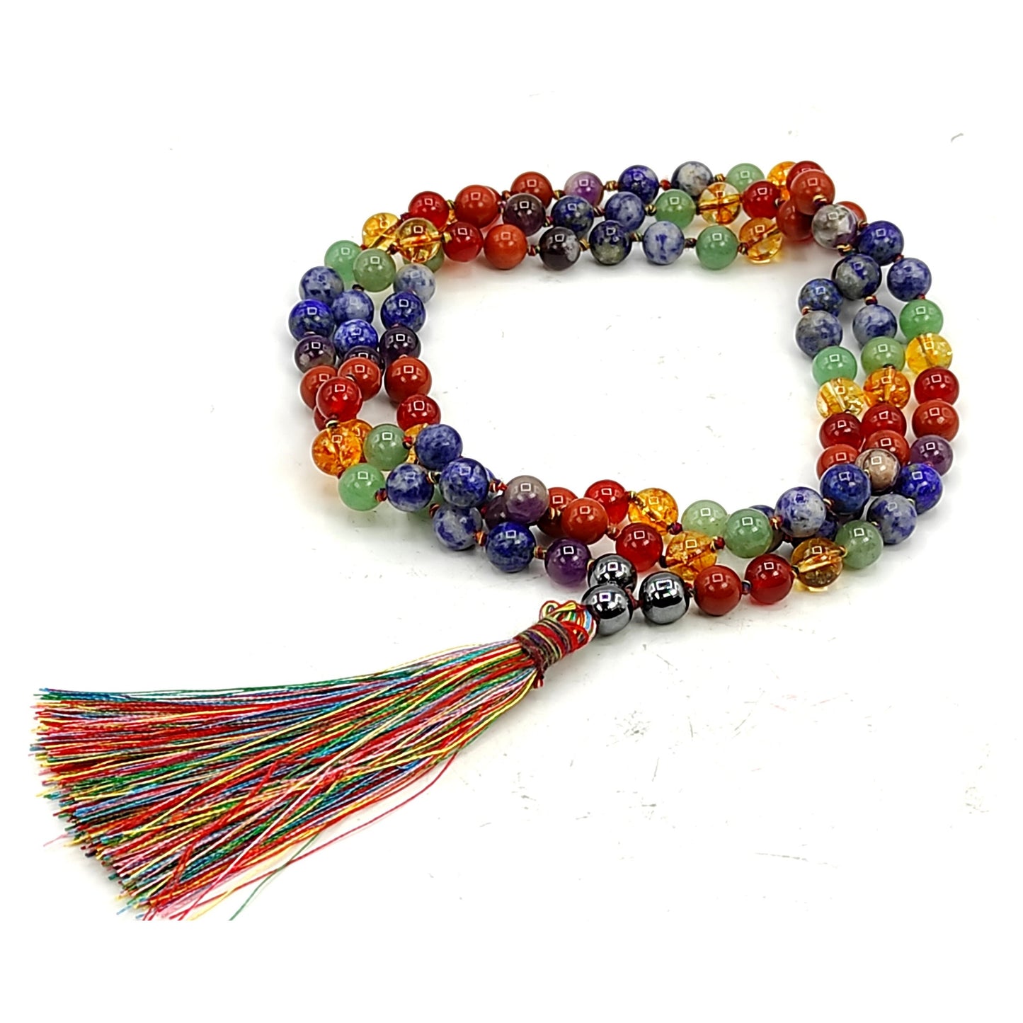 seven chakra stone 8mm necklace japa mala healing reiki