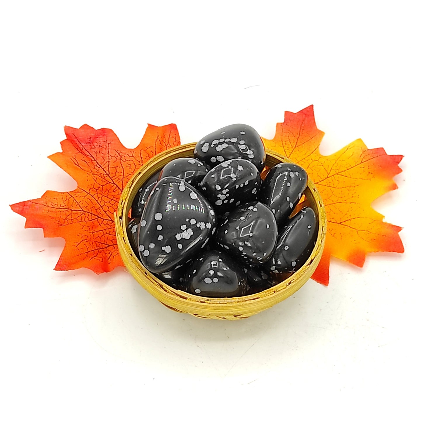 snowflake obsidian tumble pebble stone basket 200gm