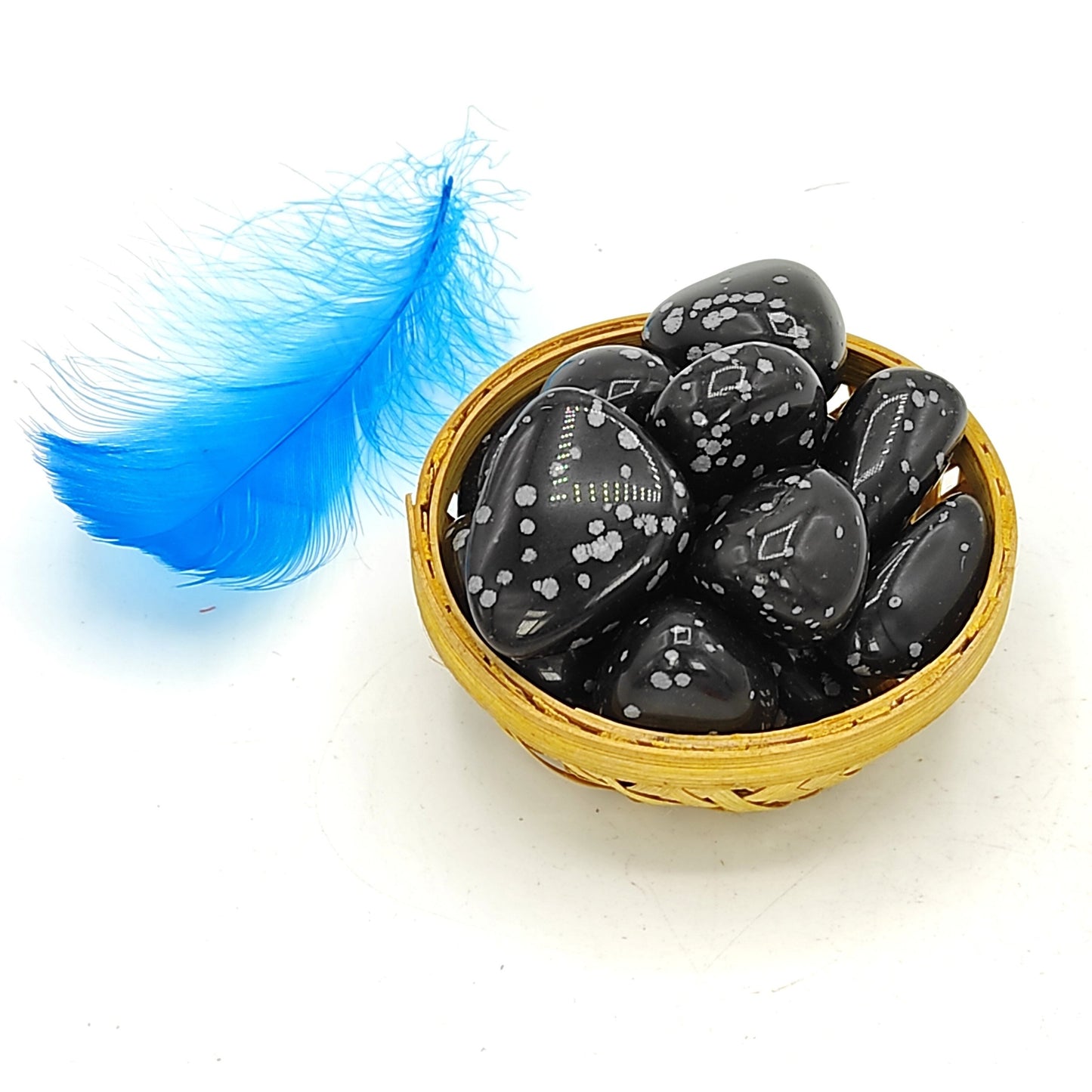 snowflake obsidian pebble stone tumble reiki healing 200gm basket