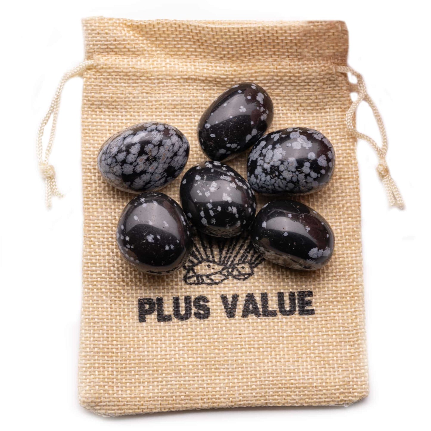 snowflakes obsidian tumble pebble stone 100gm jute bag