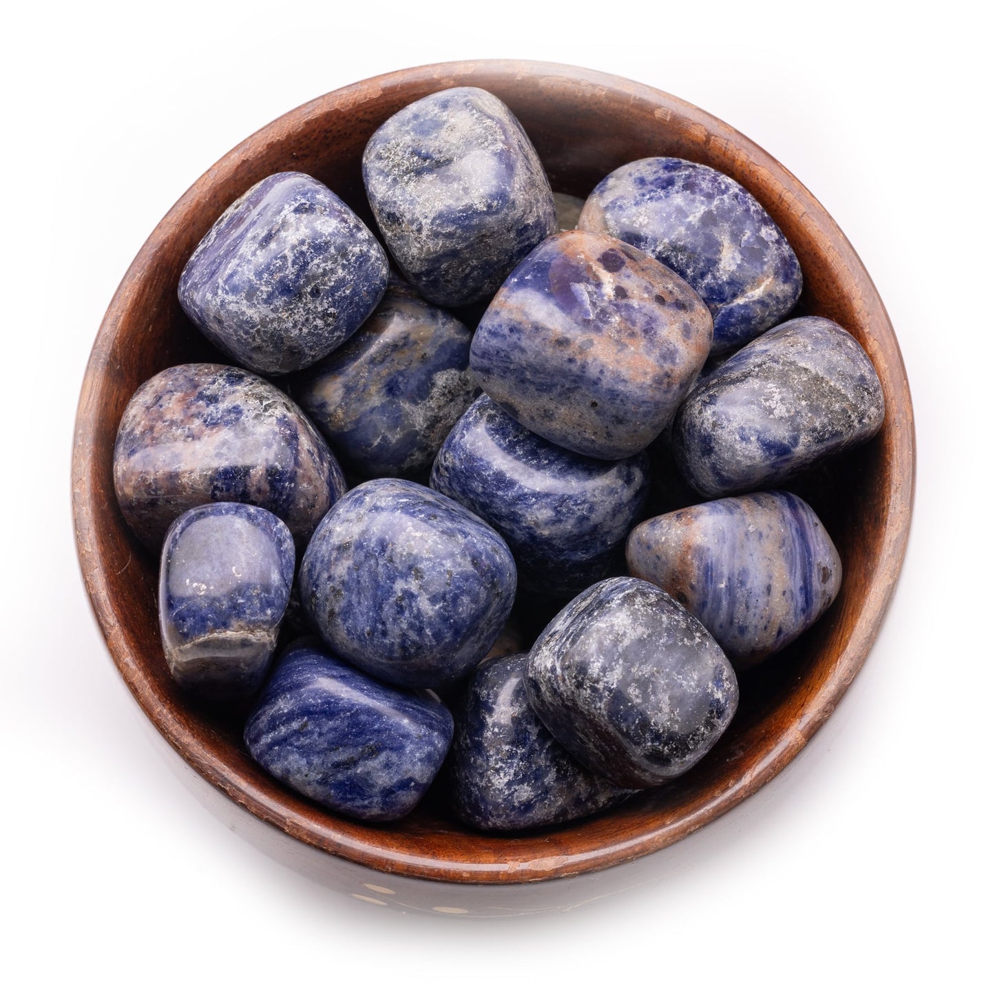sodalite tumble pebble stone 300gm wooden bowl