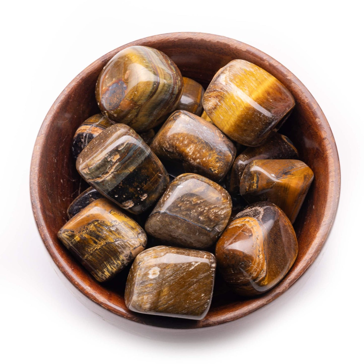 tiger eye tumble pebble stone 300gm wooden bowl