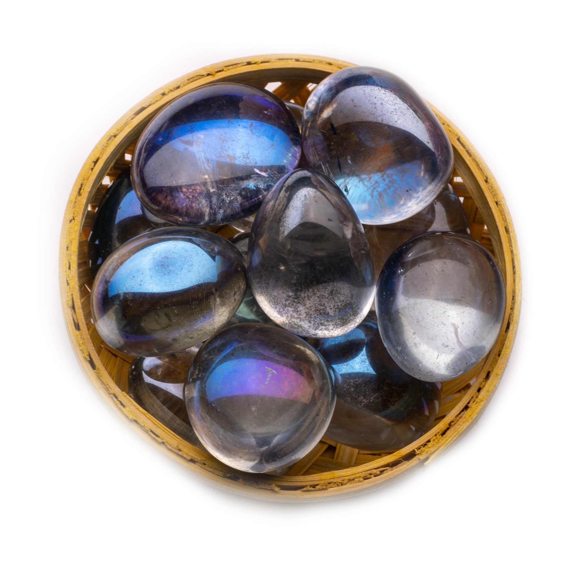 titanium aura quartz blue firing tumbled pebble stone 200gm basket