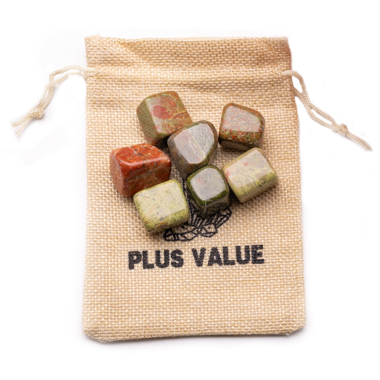 unakite tumble pebble stone 100gm jute