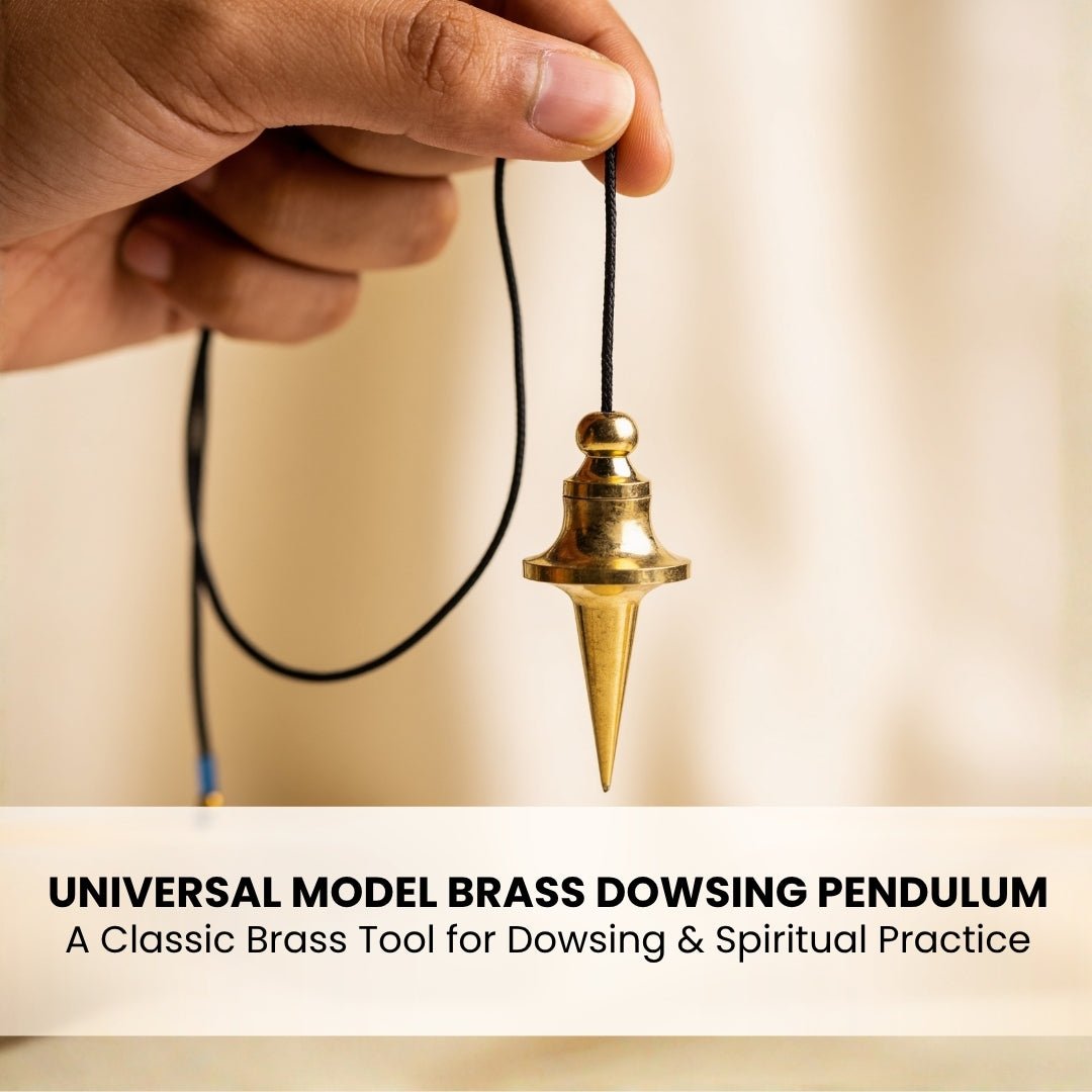 universal brass pendulum positioned above a yes no dowsing chart