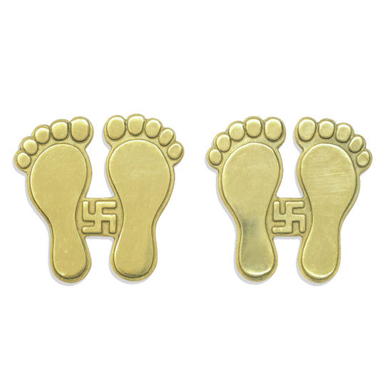 Brass Lakshmi Charan Paduka (Pair 3" Inch Each) Handcrafted Pital Door Entrance Décor Antique Gold Finish for Main Door & Puja Room Traditional Lakshmi Feet
