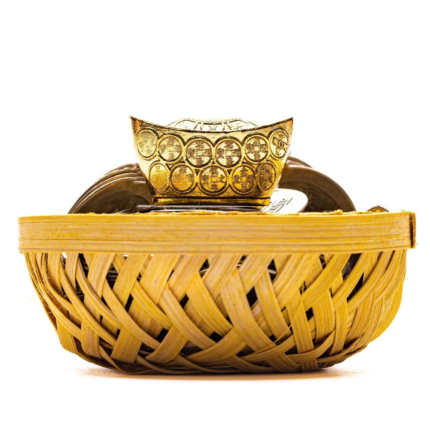 Feng Shui Wealth Basket with Lucky Brass Coin & Ingot - plusvalueindia