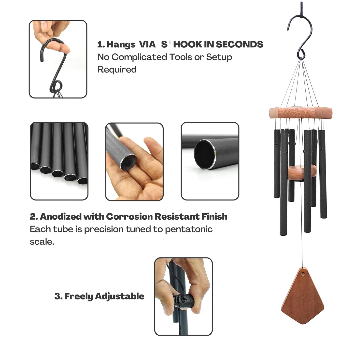 wind chime 6 pipe rod black big size