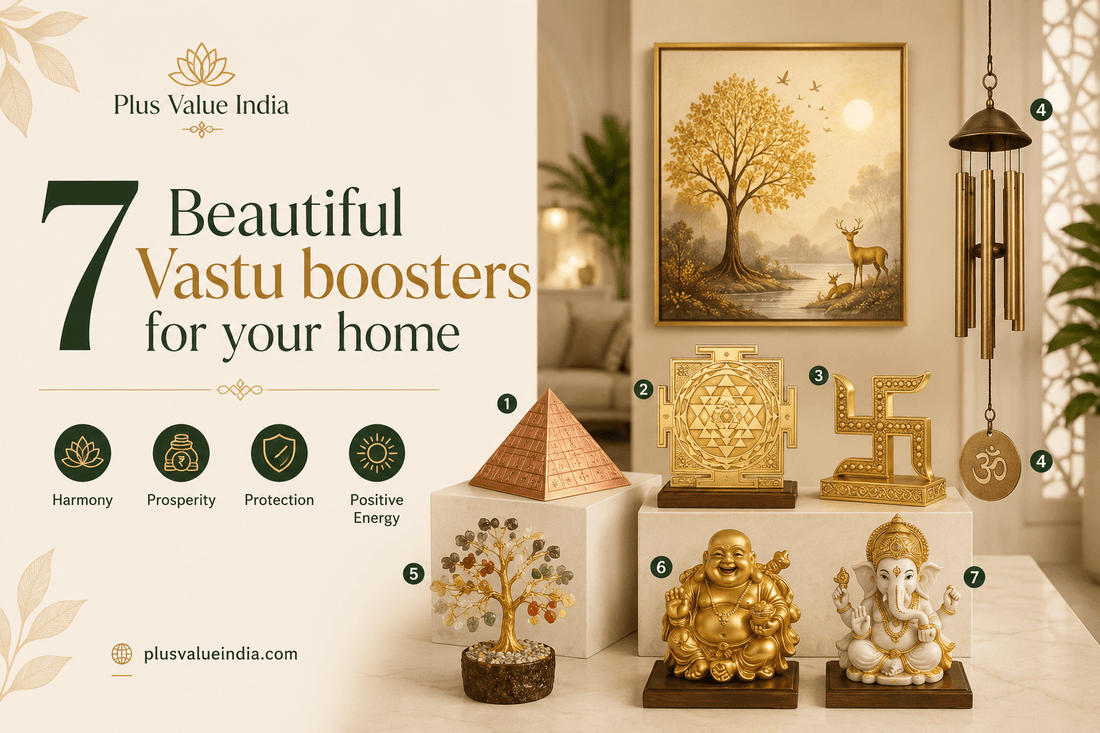 Vastu boosters for the home, seven correction items shown with the zone for each