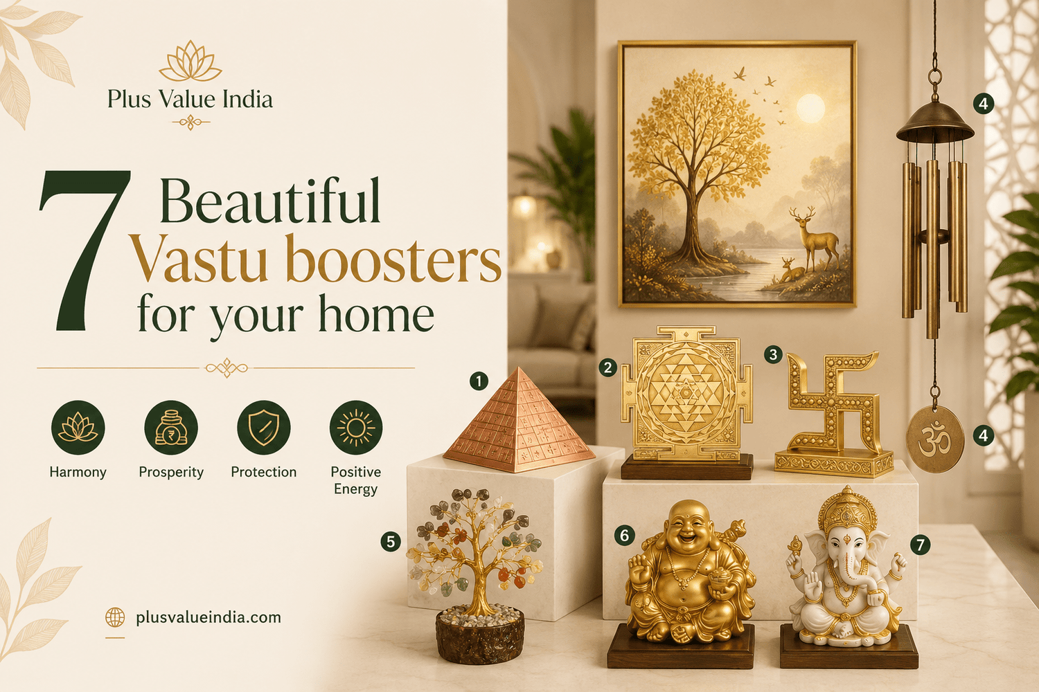Vastu boosters for the home, seven correction items shown with the zone for each