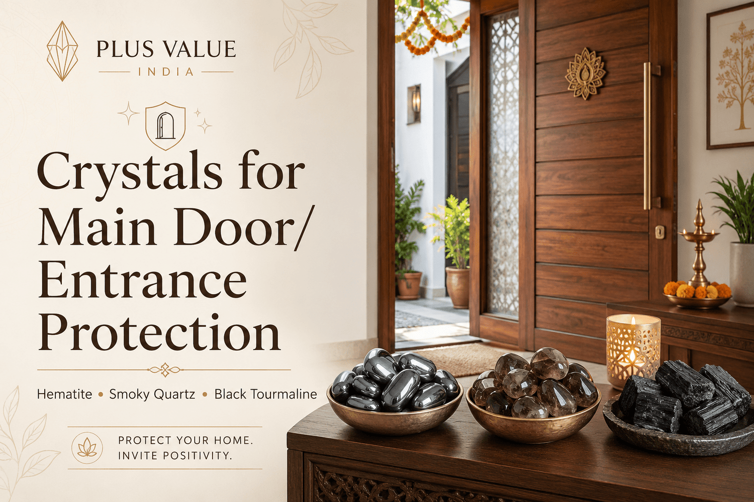 Protection stones and Vastu remedies, the items used against negativity shown together