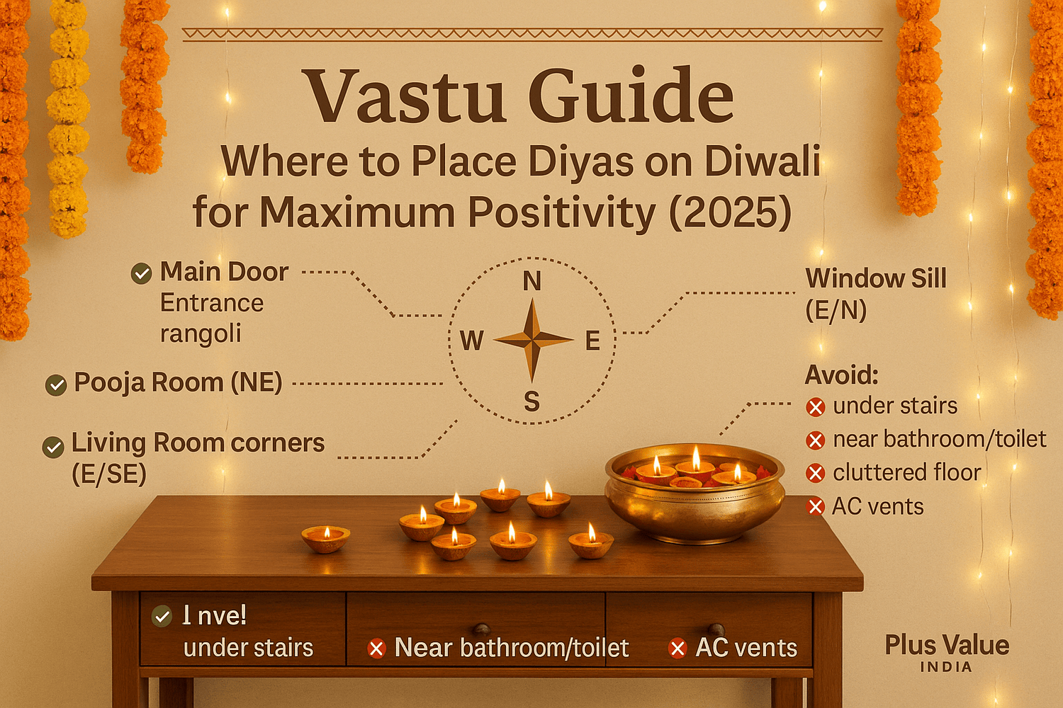 Vastu Guide: Where to Place Diyas on Diwali for Maximum Positivity (2025) - plusvalueindia