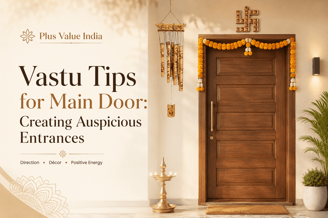 Main door Vastu, entrance direction, threshold and nameplate placement marked